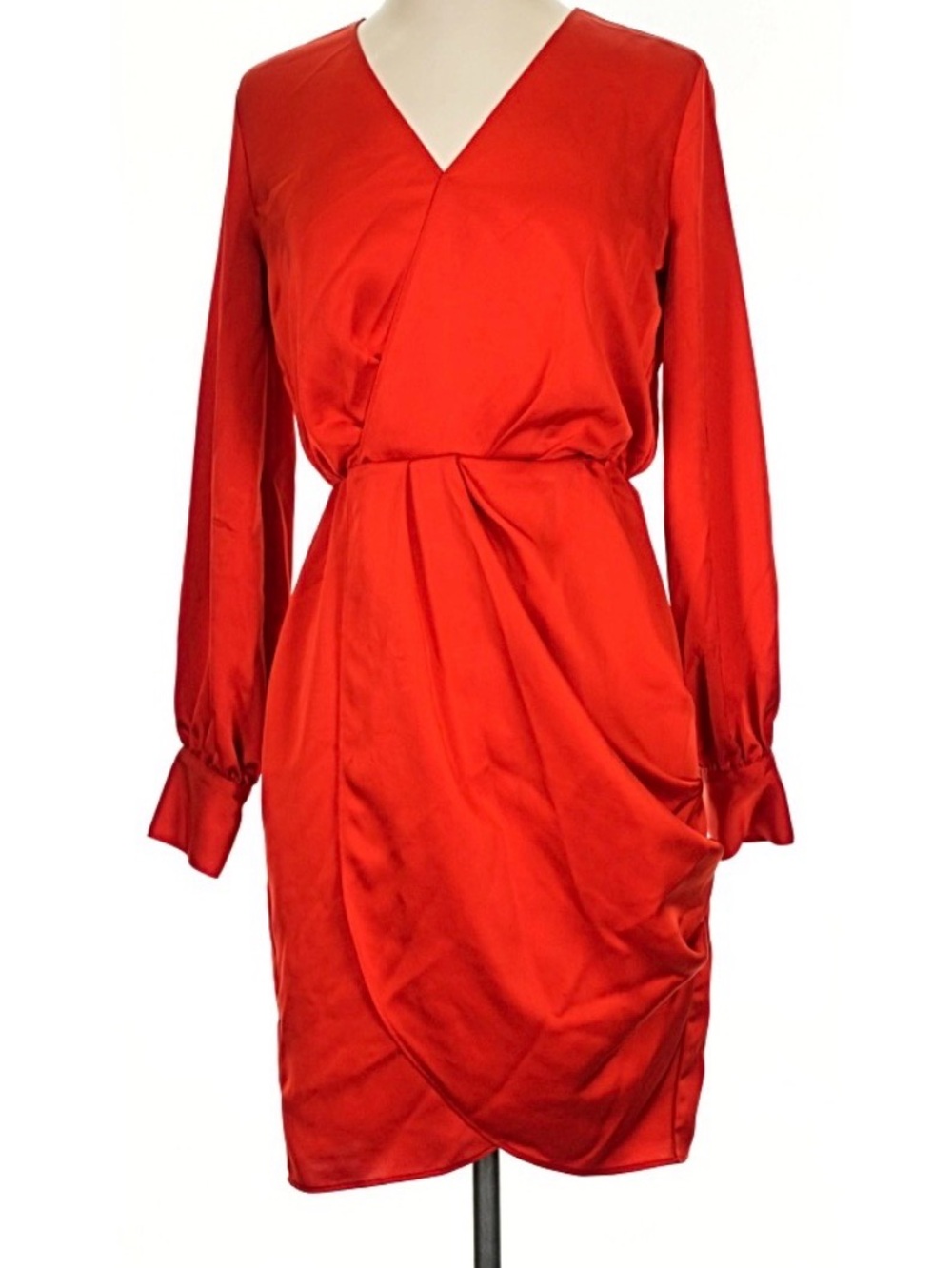 Worthington Red Long-Sleeve Wrap-Front Dress